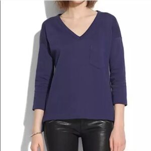Madewell Navy V-Neck 3/4 Sleeves High Low Hem M